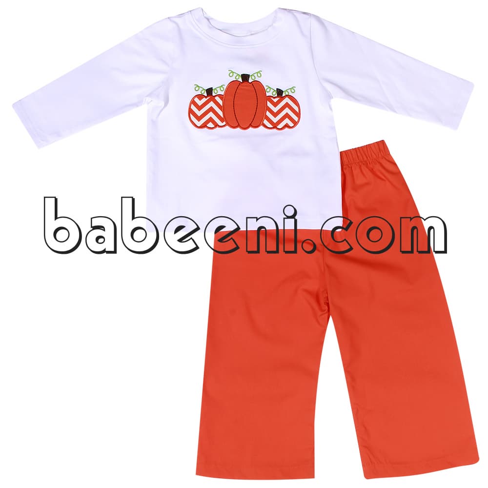 Adorable pumpkins applique T_shirt for boys _ BB717